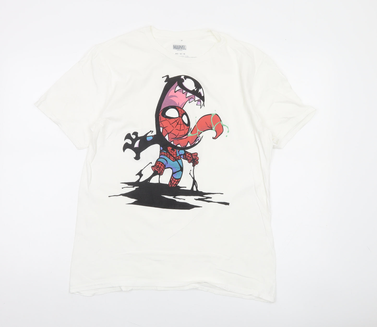 Marvel Men's White Spider-Man Graphic Print T-Shirt Size M