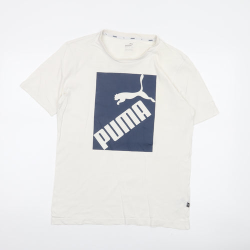 Puma Men’s White Small Logo Cotton Crew Neck Short Sleeve T-Shirt