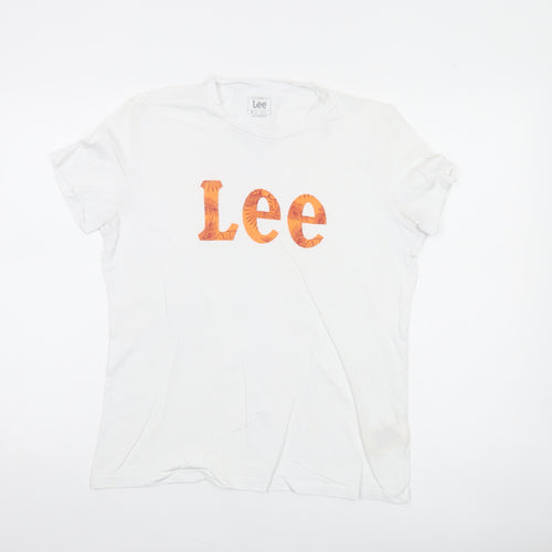 Lee Women's White Slim Fit Crew Neck Cotton T-Shirt M