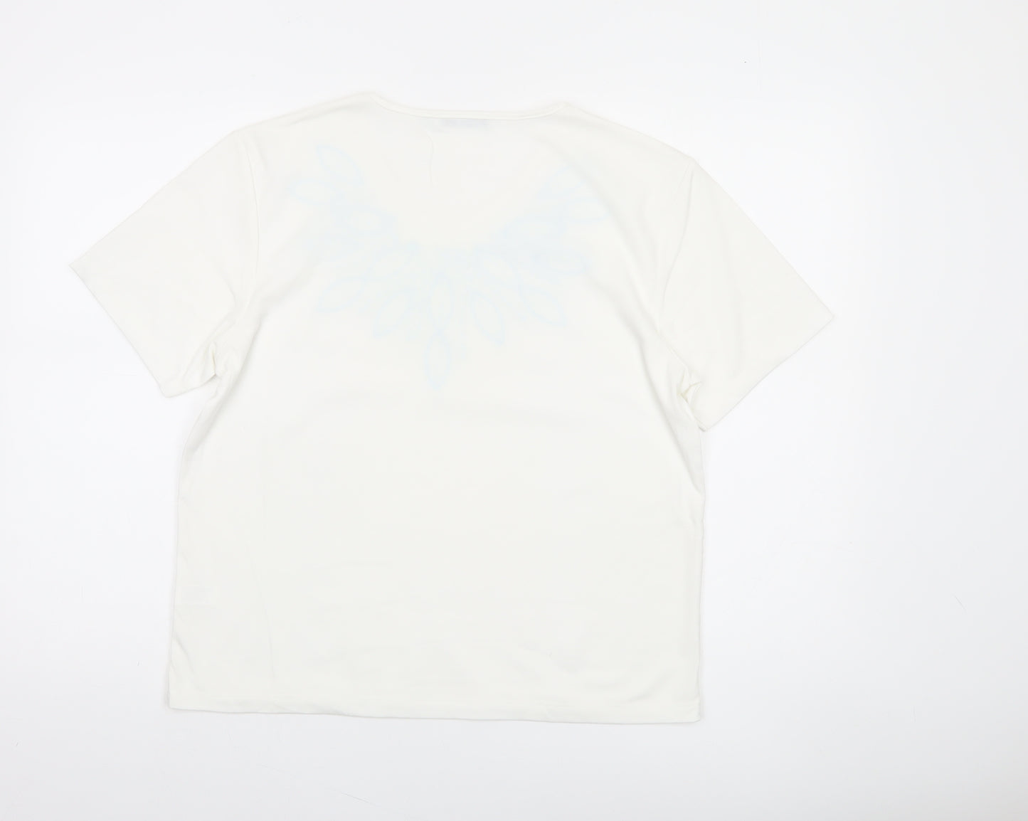 Poppy Womens White Floral V-Neck Short Sleeve T-Shirt Size 14
