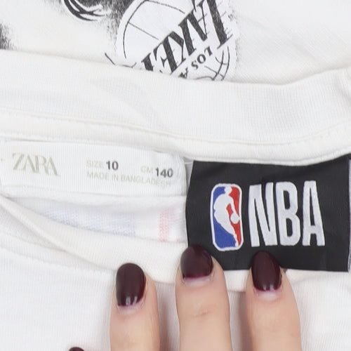 Zara Boys White NBA Long Sleeve Cotton T-Shirt Size 10 Years