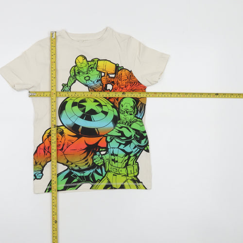 Marvel George Boys Beige Avengers Superhero Graphic Cotton T-Shirt 7-8 Years
