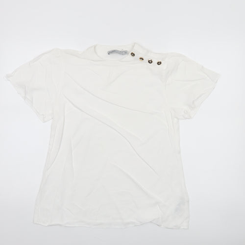 Oasis Women’s White Short Sleeve High Neck Button Detail Blouse Size 10