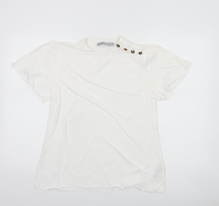 Oasis Women’s White Short Sleeve High Neck Button Detail Blouse Size 10