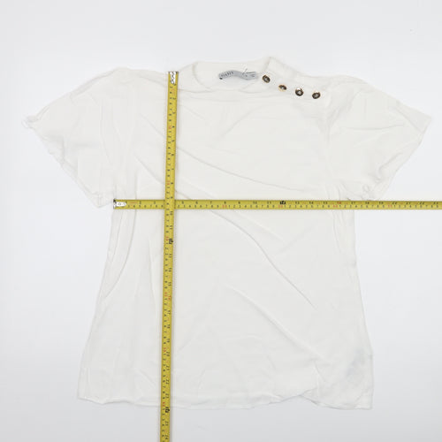 Oasis Women’s White Short Sleeve High Neck Button Detail Blouse Size 10