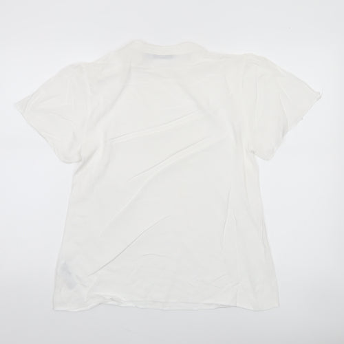 Oasis Women’s White Short Sleeve High Neck Button Detail Blouse Size 10