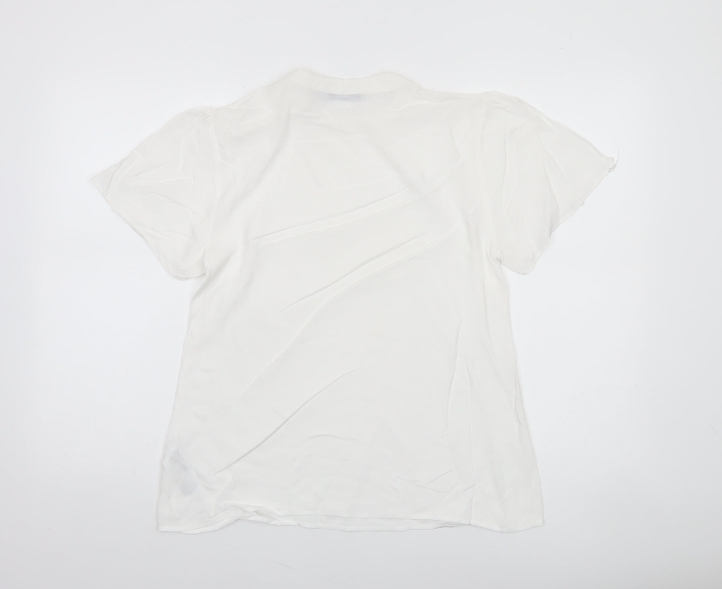 Oasis Women’s White Short Sleeve High Neck Button Detail Blouse Size 10