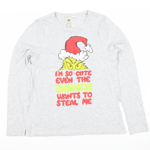 Women's The Grinch Grey Long Sleeve Christmas Nightshirt Size 8