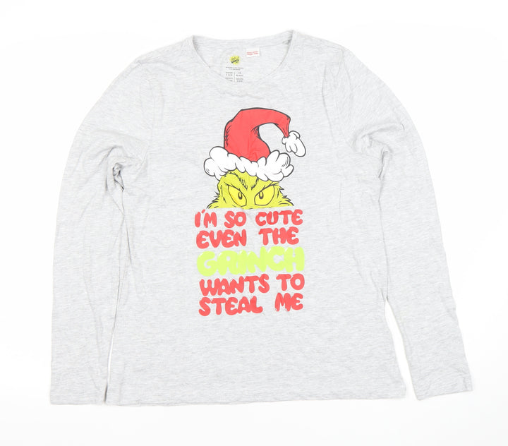 Women's The Grinch Grey Long Sleeve Christmas Nightshirt Size 8