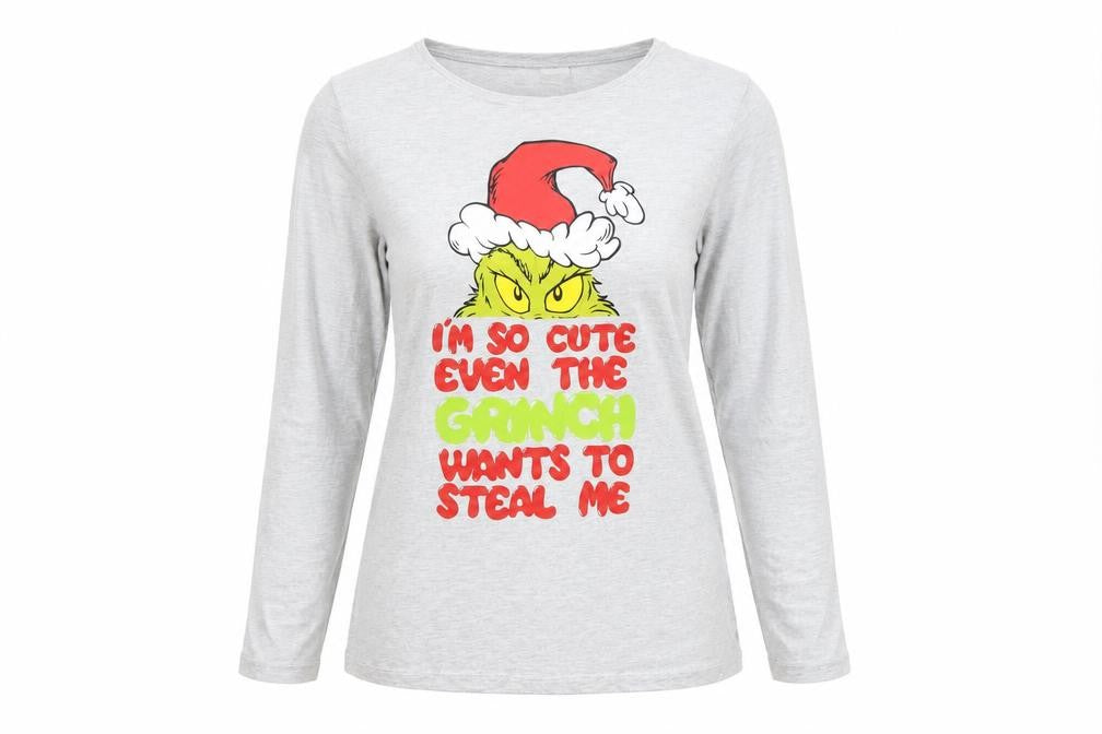 Women's The Grinch Grey Long Sleeve Christmas Nightshirt Size 8