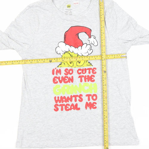 Women's The Grinch Grey Long Sleeve Christmas Nightshirt Size 8