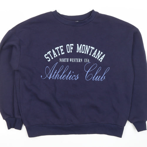 Papaya Women Navy Blue Pullover Sweatshirt S Crew Neck Cotton Blend