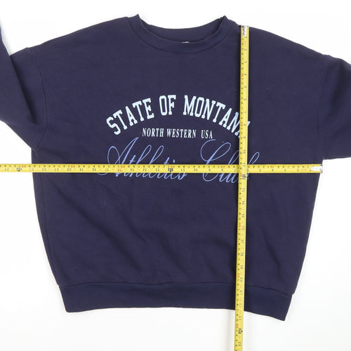 Papaya Women Navy Blue Pullover Sweatshirt S Crew Neck Cotton Blend