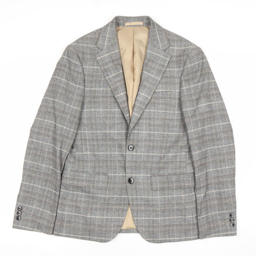Moss London Grey Check Wool Blend Single Breasted Blazer UK 36S Women's