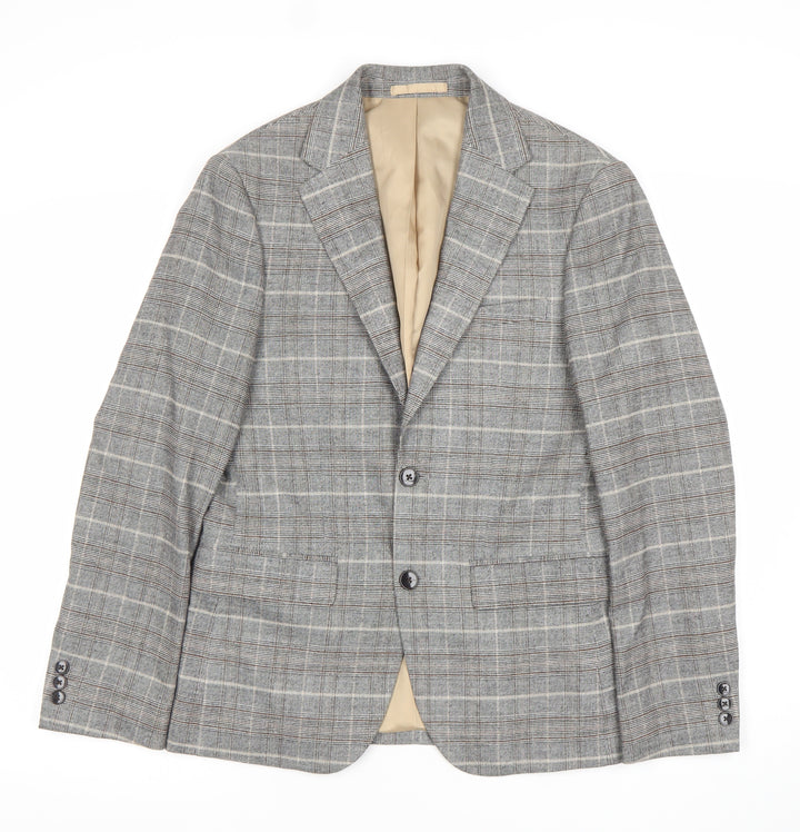 Moss London Grey Check Wool Blend Single Breasted Blazer UK 36S Women's