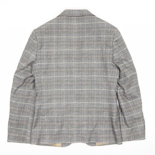 Moss London Grey Check Wool Blend Single Breasted Blazer UK 36S Women's