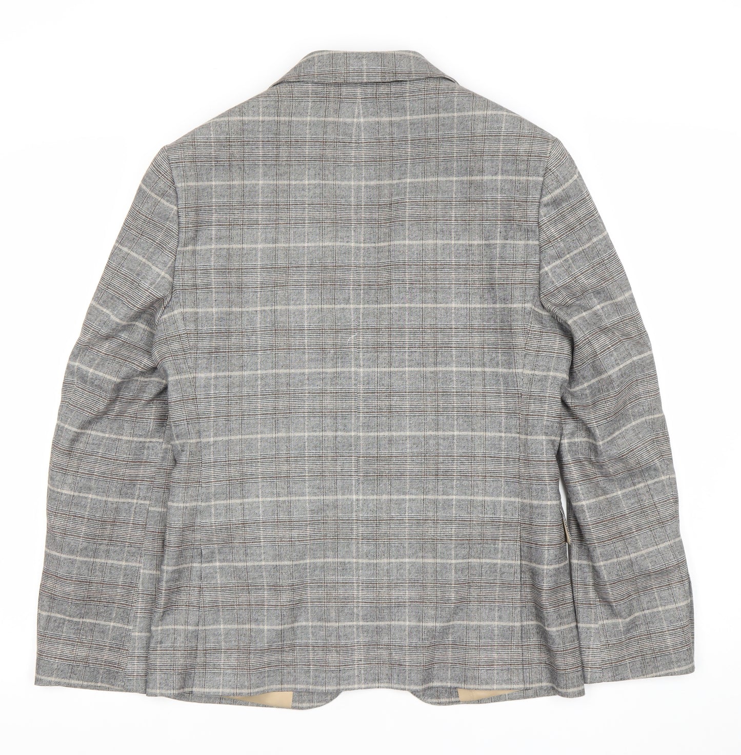 Moss London Grey Check Wool Blend Single Breasted Blazer UK 36S Women's