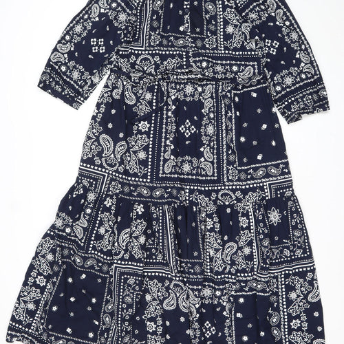 Marks and Spencer Women Blue Paisley V-Neck Fit & Flare Dress Size 8