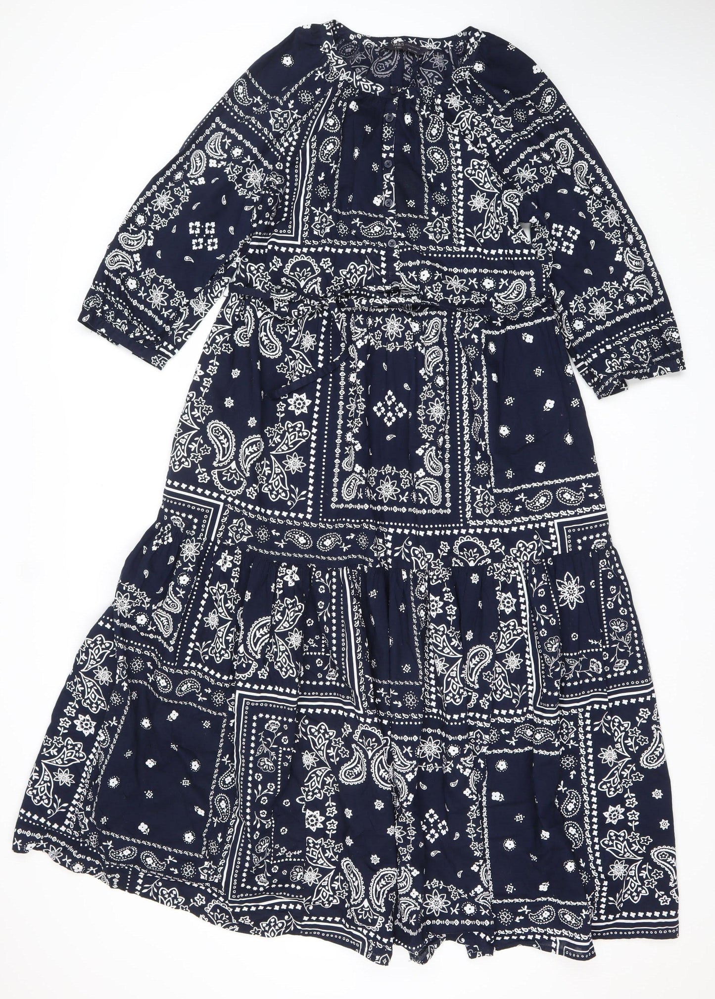 Marks and Spencer Women Blue Paisley V-Neck Fit & Flare Dress Size 8