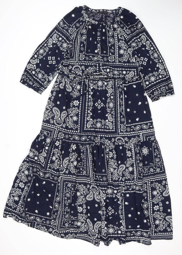 Marks and Spencer Women Blue Paisley V-Neck Fit & Flare Dress Size 8