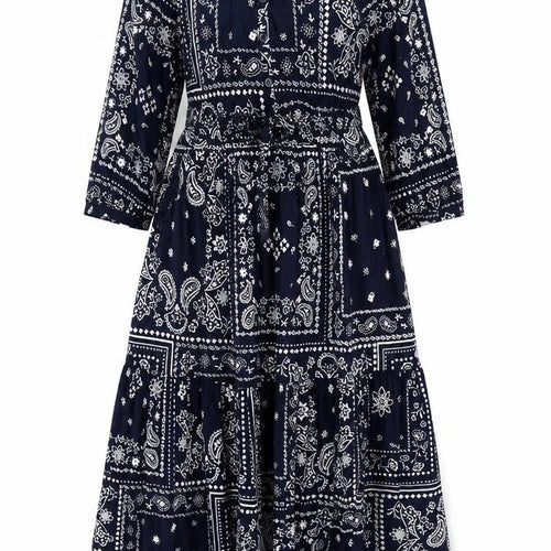 Marks and Spencer Women Blue Paisley V-Neck Fit & Flare Dress Size 8