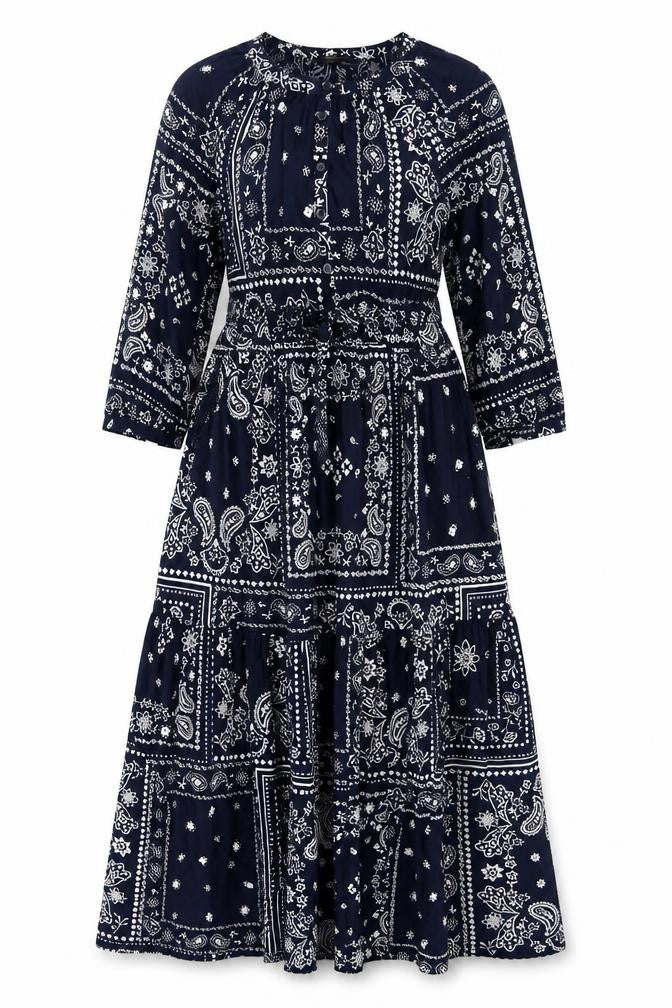 Marks and Spencer Women Blue Paisley V-Neck Fit & Flare Dress Size 8