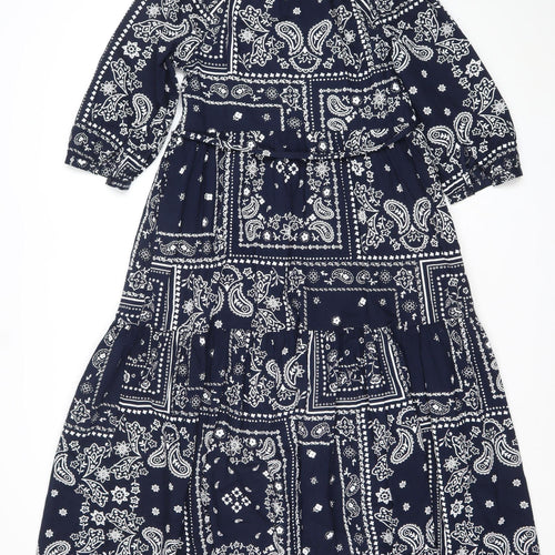 Marks and Spencer Women Blue Paisley V-Neck Fit & Flare Dress Size 8