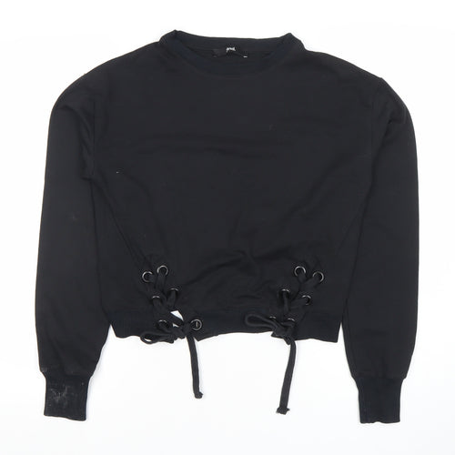 Find Black Lace-Up Hem Crew Neck Pullover Sweatshirt XS Women