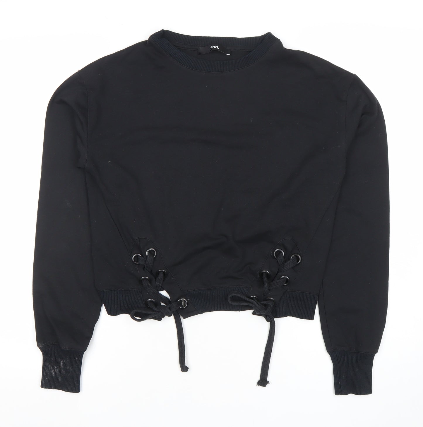 Find Black Lace-Up Hem Crew Neck Pullover Sweatshirt XS Women