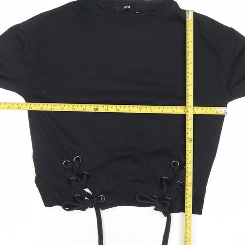Find Black Lace-Up Hem Crew Neck Pullover Sweatshirt XS Women