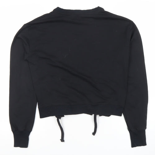 Find Black Lace-Up Hem Crew Neck Pullover Sweatshirt XS Women