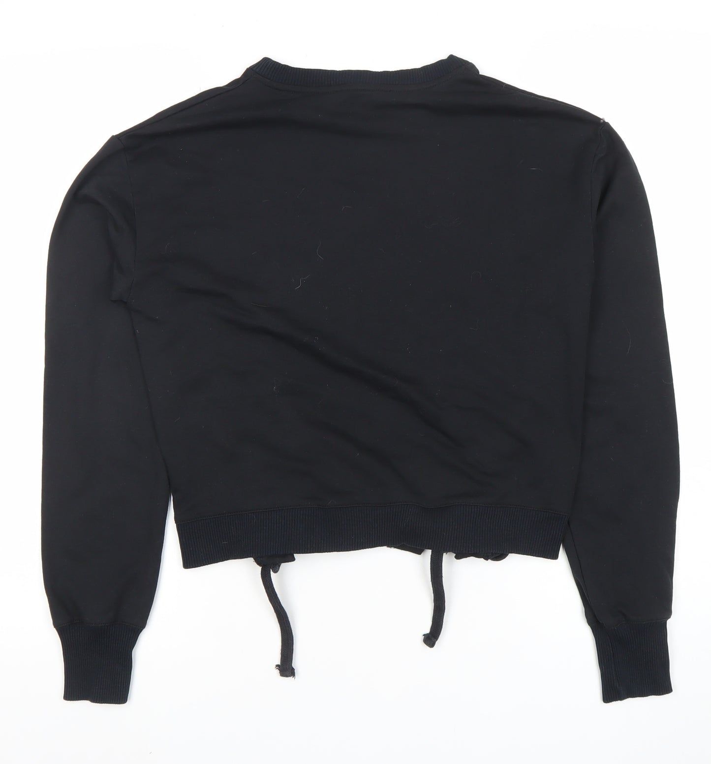 Find Black Lace-Up Hem Crew Neck Pullover Sweatshirt XS Women