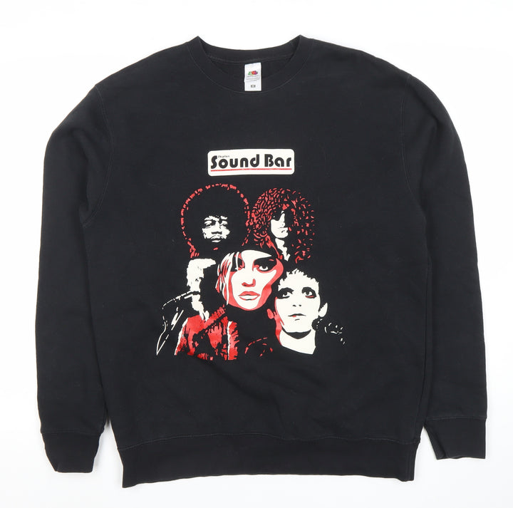 Fruit of the Loom Womens Black Medium Pullover Sweatshirt Sound Bar Graphic Cotton Blend