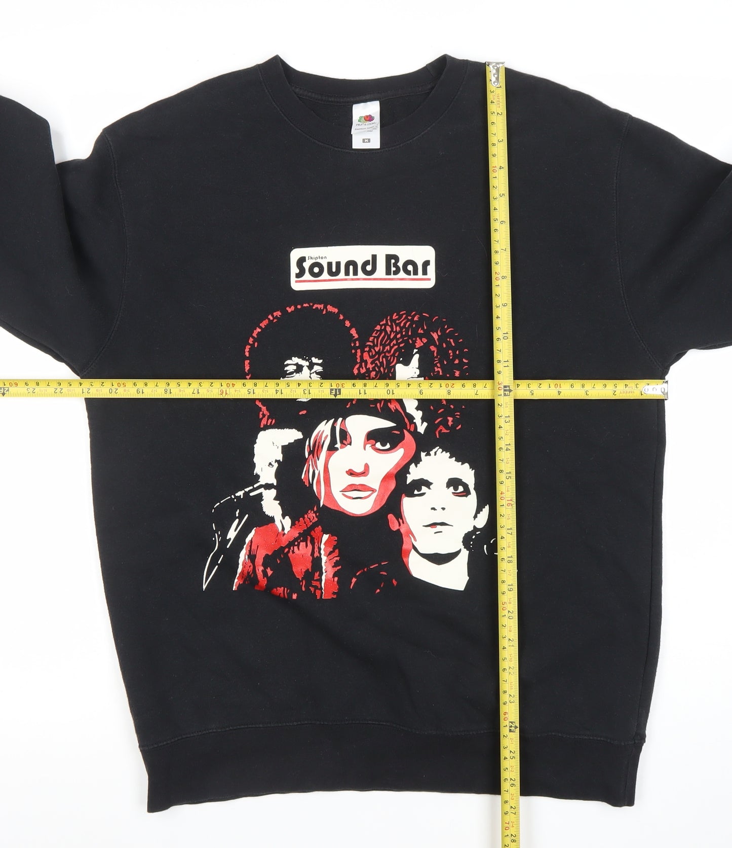Fruit of the Loom Womens Black Medium Pullover Sweatshirt Sound Bar Graphic Cotton Blend