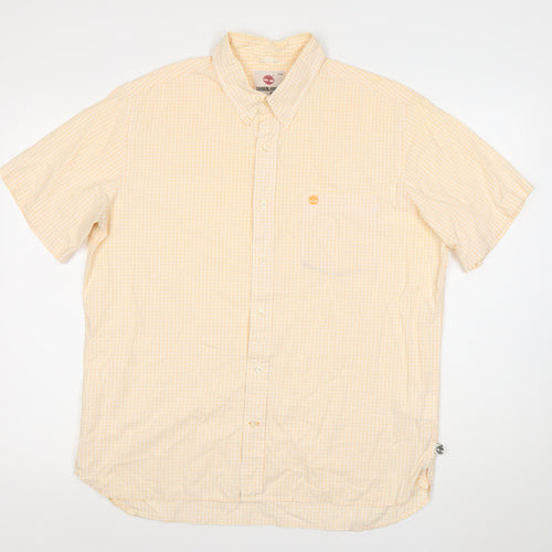 Timberland Men Beige Check Short Sleeve Regular Fit Button-Up Shirt L