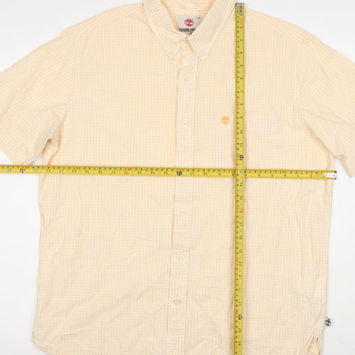 Timberland Men Beige Check Short Sleeve Regular Fit Button-Up Shirt L