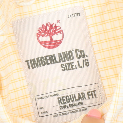 Timberland Men Beige Check Short Sleeve Regular Fit Button-Up Shirt L