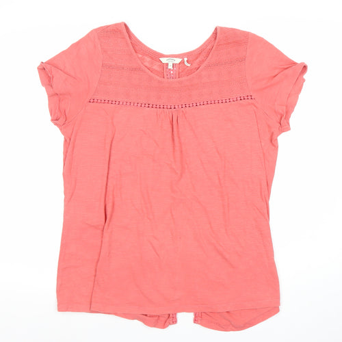 FatFace Women's Pink Short Sleeve Crochet Cotton Top Size 16