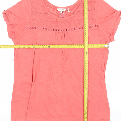 FatFace Women's Pink Short Sleeve Crochet Cotton Top Size 16