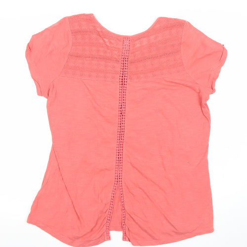 FatFace Women's Pink Short Sleeve Crochet Cotton Top Size 16