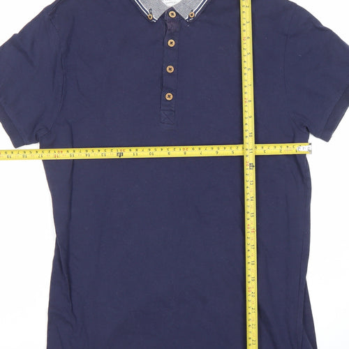 CENTERED Men's Blue Cotton Short Sleeve Polo Shirt Size S