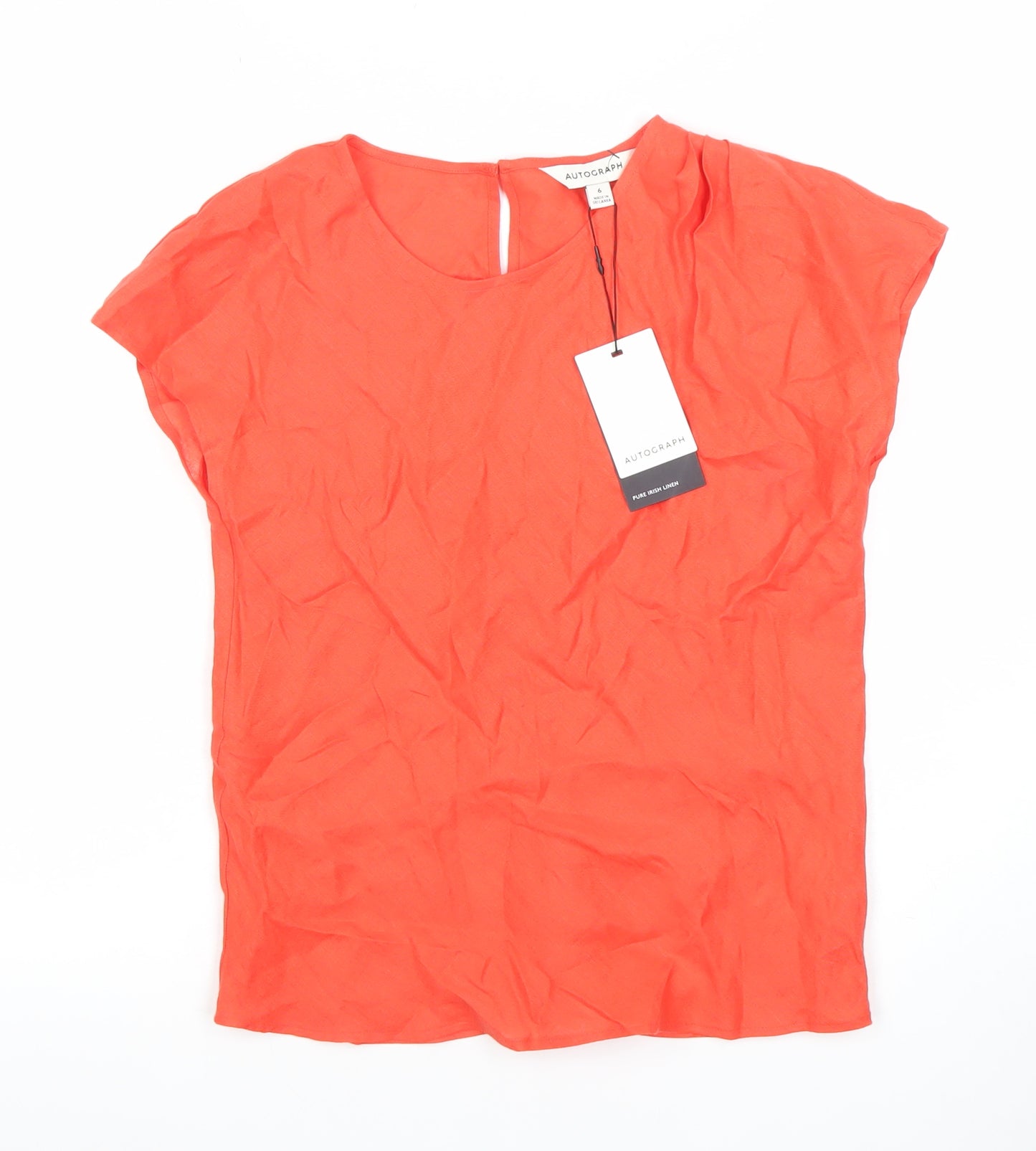 Marks and Spencer Women Orange Linen Short Sleeve Blouse Size 6