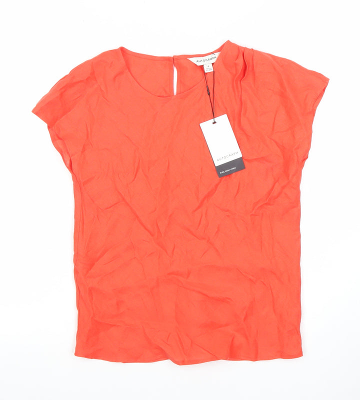 Marks and Spencer Women Orange Linen Short Sleeve Blouse Size 6