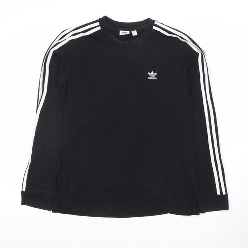 Adidas Womens Black Long Sleeve Striped Jersey T-Shirt UK 12