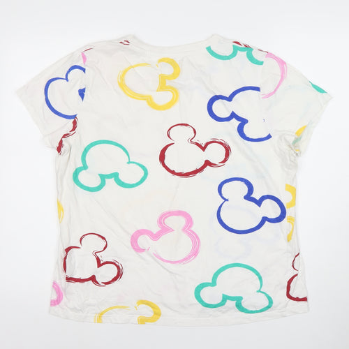 Disney Women White Multicoloured Mickey T-Shirt Size L 14/16 Cotton