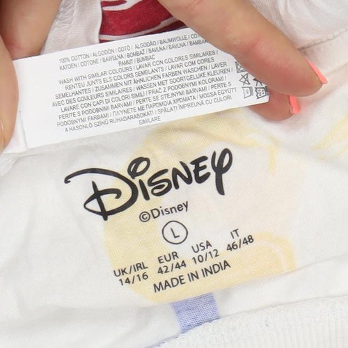 Disney Women White Multicoloured Mickey T-Shirt Size L 14/16 Cotton