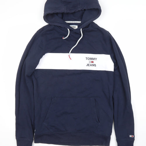 Tommy Jeans Men's Blue Pullover Hoodie Size S Logo Cotton Blend