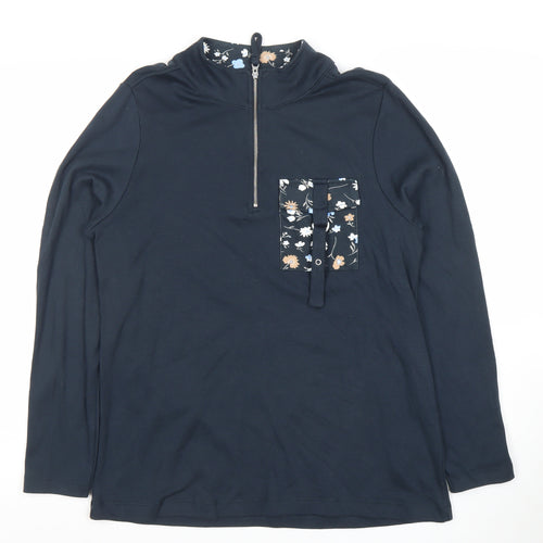 Julipa Womens Navy Floral Trim 1/2 Zip Pullover Sweatshirt Size 12