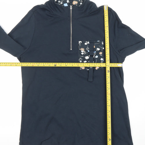 Julipa Womens Navy Floral Trim 1/2 Zip Pullover Sweatshirt Size 12