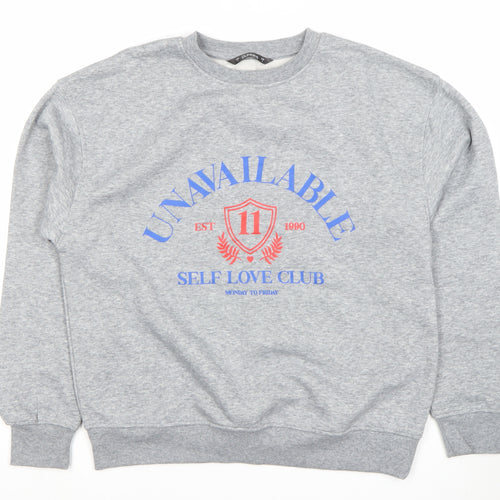 Dunnes Stores Womens Grey Marl Small Graphic Pullover Sweatshirt